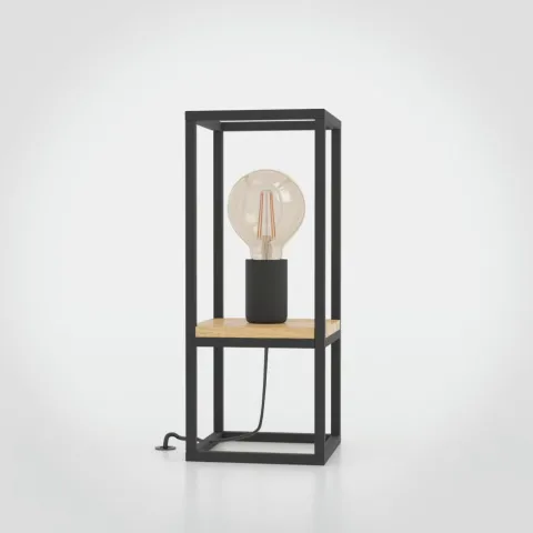 Candeeiro de Mesa com Estrutura em Metal Preto e Madeira LIBERTAD EGLO 99797
