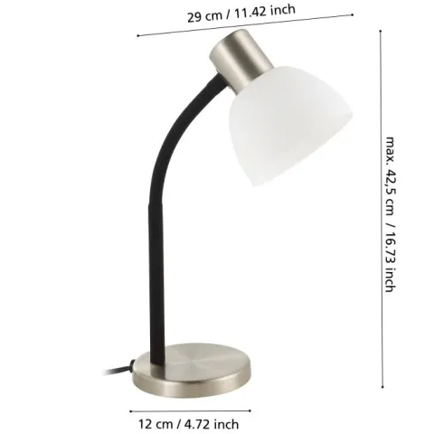 Candeeiro de Mesa com Pé em Níquel Mate e Vidro Branco MACERE EGLO 901061