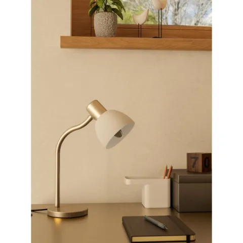 Candeeiro de Mesa com Pé em Níquel Mate e Vidro Branco MACERE EGLO 901061