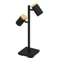 Candeeiro de Mesa com Projetores Ajustáveis Preto e Madeira CARTAGENA EGLO 390069