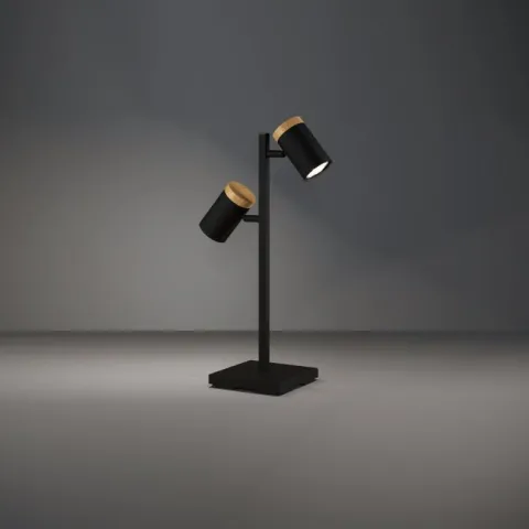 Candeeiro de Mesa com Projetores Ajustáveis Preto e Madeira CARTAGENA EGLO 390069