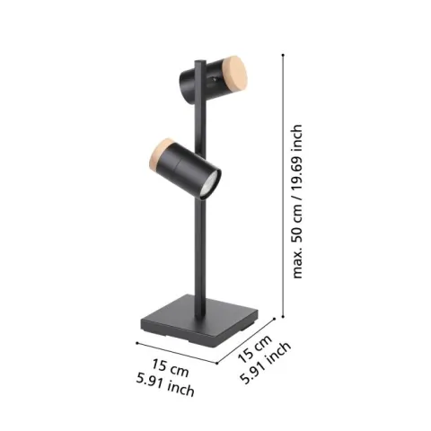 Candeeiro de Mesa com Projetores Ajustáveis Preto e Madeira CARTAGENA EGLO 390069