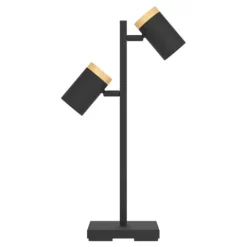 Candeeiro de Mesa com Projetores Ajustáveis Preto e Madeira CARTAGENA EGLO 390069