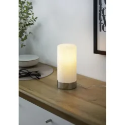 Candeeiro de Mesa com Vidro Acetinado Branco e Base Cromada DAMASCO 1 EGLO 95776