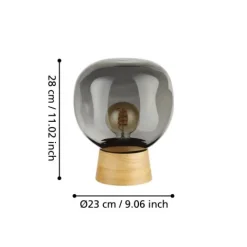 Candeeiro de Mesa com Vidro Fumado e Base em Madeira MAGACELA EGLO 390321