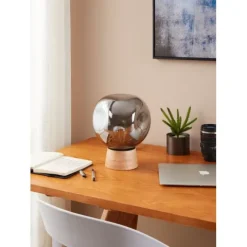 Candeeiro de Mesa com Vidro Fumado e Base em Madeira MAGACELA EGLO 390321