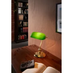Candeeiro de Mesa em Aço Latão e Vidro Verde BANKER EGLO 90967