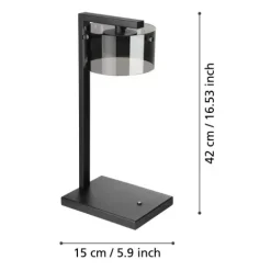 Candeeiro de Mesa LED com Base de Metal Preto e Vidro Fumado COPILLOS EGLO 39877