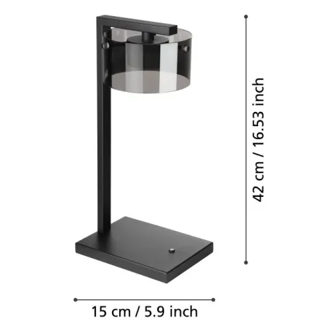 Candeeiro de Mesa LED com Base de Metal Preto e Vidro Fumado COPILLOS EGLO 39877
