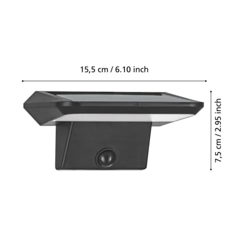 Candeeiro de Parede Solar Exterior Preto PORRASSA EGLO 48944