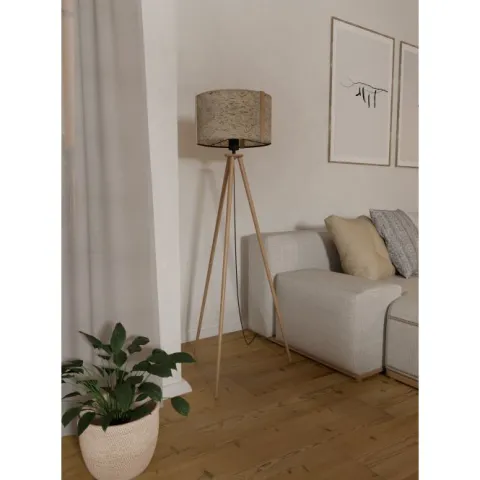 Candeeiro de Pé com Base Tripé em Madeira e Cúpula em Tecido Branco HONTONGAS EGLO 390326