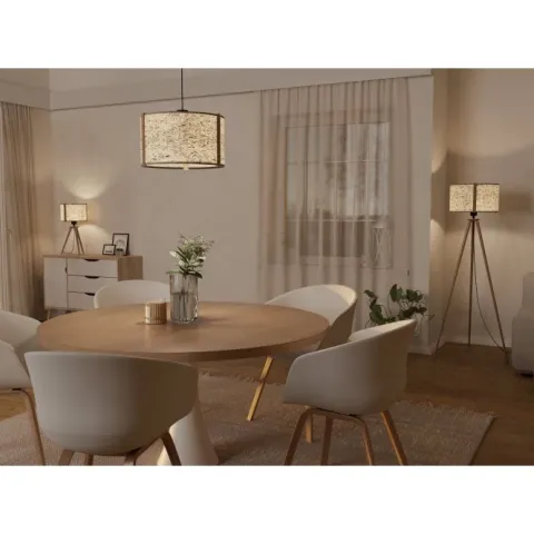 Candeeiro de Pé com Base Tripé em Madeira e Cúpula em Tecido Branco HONTONGAS EGLO 390326