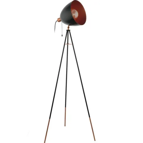 Candeeiro de pé com base tripé em metal preto e cobre CHESTER EGLO 49386