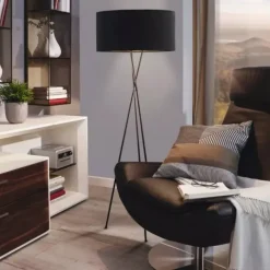 Candeeiro de Pé FONDACHELLI com Base Tripé e Abajur Preto EGLO 95541