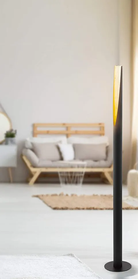 Candeeiro de pé LED em tubo metálico preto com interior dourado BARBOTTO EGLO 97584