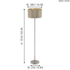 Candeeiro de Pé MASERLO com Abajur Taupe e Base Níquel Mate 95171