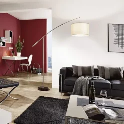 Candeeiro de Pé NADINA com Braço Extensível e Abajur em Tecido Branco 92206