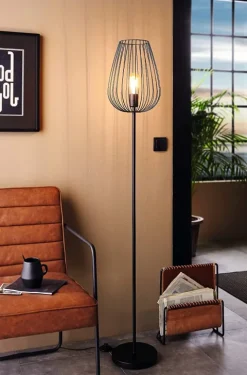Candeeiro de Pé NEWTOWN com Abajur Oval em Arame Preto - EGLO 49474