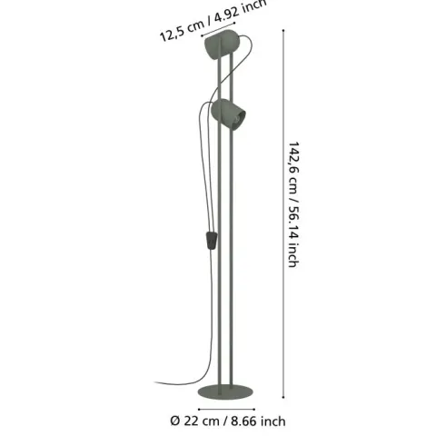 Candeeiro de Pé TILSTON Verde Musgo com Focos Orientáveis E14 44137