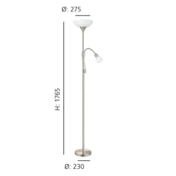 Candeeiro de Pé UP 2 EGLO com Luz de Leitura Flexível e Iluminação Indireta 82842