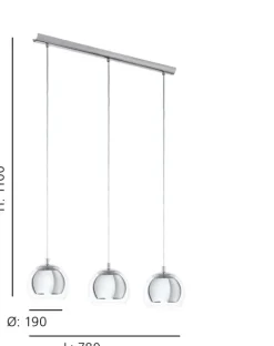 Candeeiro de Tecto Suspenso Cromado com Vidro Transparente ROCAMAR EGLO 94593