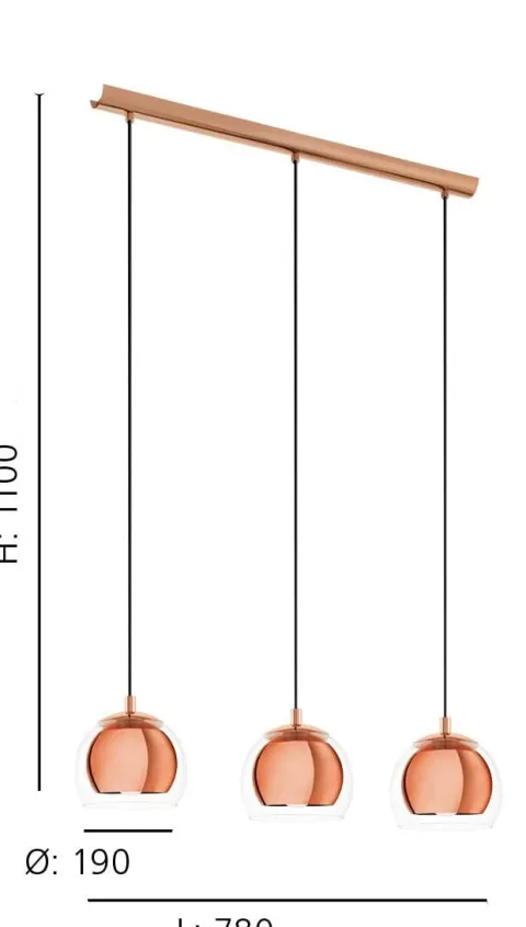 Candeeiro de Tecto Suspenso Eglo Rocamar 94591 Cobre