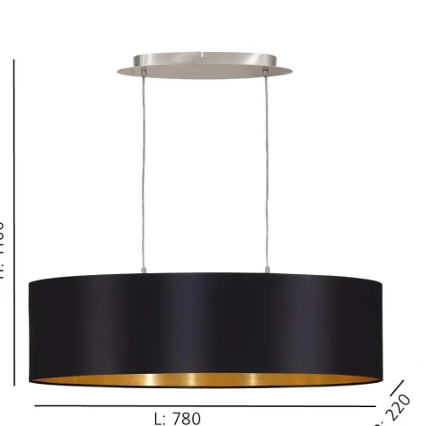 Candeeiro de Tecto Suspenso Eglo Maserlo Preto/Dourado L:780mm 31611