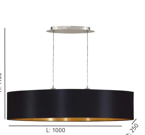 Candeeiro de Tecto Suspenso Eglo Maserlo Preto/Dourado L:1000mm 31616