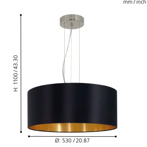 Candeeiro de Tecto Suspenso Eglo Maserlo Preto/Dourado Ø530mm 31605
