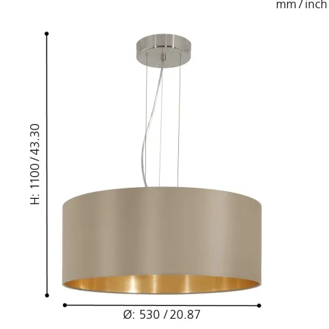 Candeeiro de Tecto Suspenso Eglo Maserlo Toupeira/Dourado Ø530mm 31607