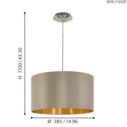 Candeeiro de Tecto Suspenso Eglo Maserlo Toupeira/Dourado Ø380mm 31602