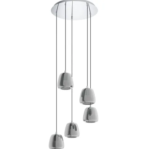 Candeeiro de Teto ALBARINO EGLO com Vidro Cromado e Preto, 5 Lâmpadas E27 39668