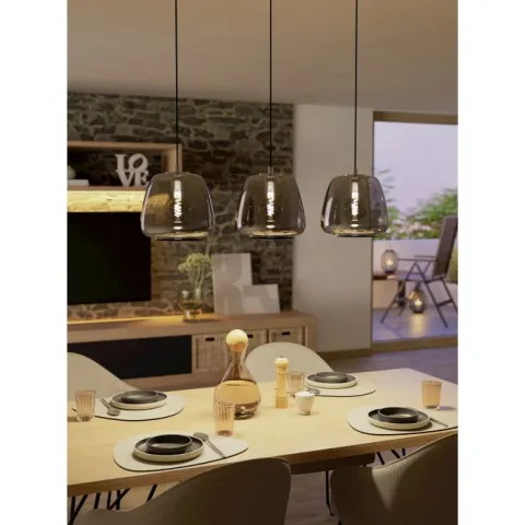 Candeeiro de teto ALBARINO em aço com vidro cromado e preto, 3 lâmpadas E27 39667