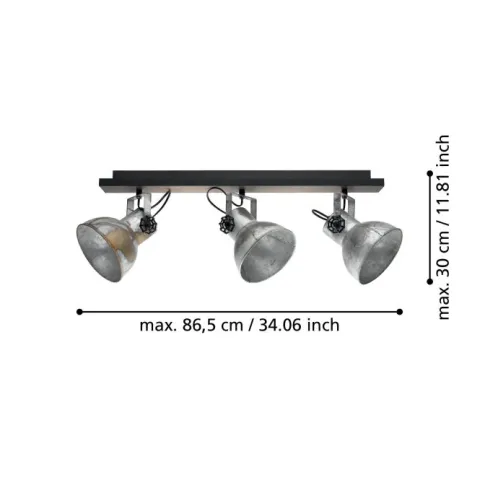 Candeeiro de Teto BARNSTAPLE EGLO - 3 Focos Ajustáveis, Estilo Industrial 49652
