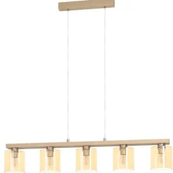 Candeeiro de teto cinco luzes em níquel mate e madeira CASTRALVO EGLO 901292