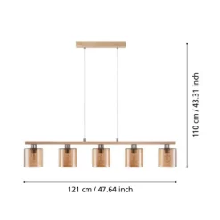 Candeeiro de teto cinco luzes em níquel mate e madeira CASTRALVO EGLO 901292