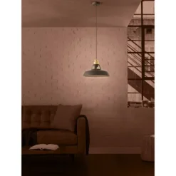 Candeeiro de teto com abajur cónico preto e detalhe dourado ESPINARDO EGLO 390229