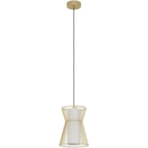Candeeiro de teto com abajur de arame dourado e vidro opalino MASETA EGLO 99635