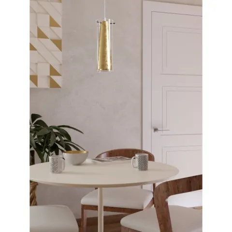 Candeeiro de teto com abajur de vidro e acabamento folha de ouro PINTO GOLD EGLO 97651