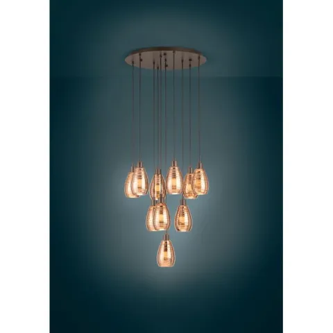 Candeeiro de teto com 10 abajures de vidro cobre SIRACUSA EGLO 39509