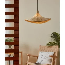 Candeeiro de teto com abajur em vime de bambu HAXEY EGLO 43869