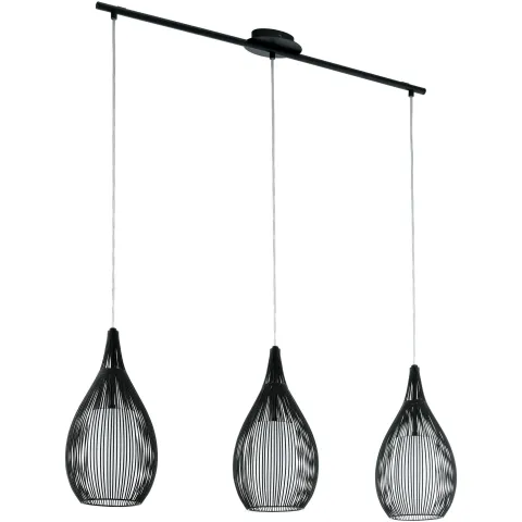 Candeeiro de teto com 3 abajures em arame preto e vidro branco RAZONI EGLO 94389