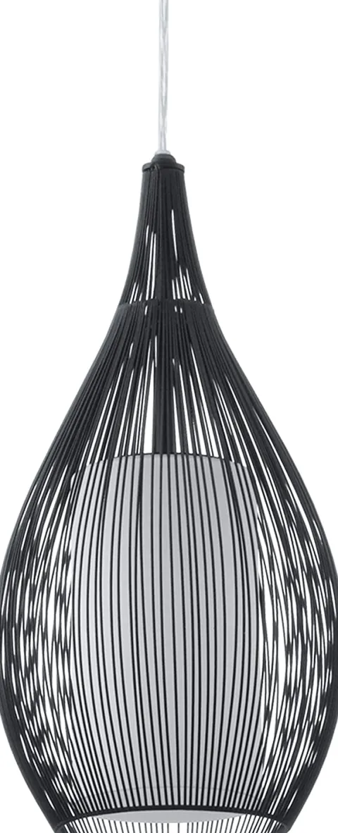 Candeeiro de teto com 3 abajures em arame preto e vidro branco RAZONI EGLO 94389