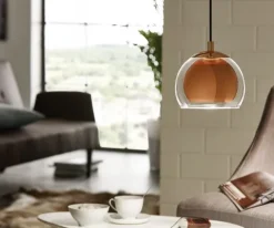 Candeeiro de Teto com Abajur em Vidro Transparente e Detalhes em Cobre ROCAMAR EGLO 94589