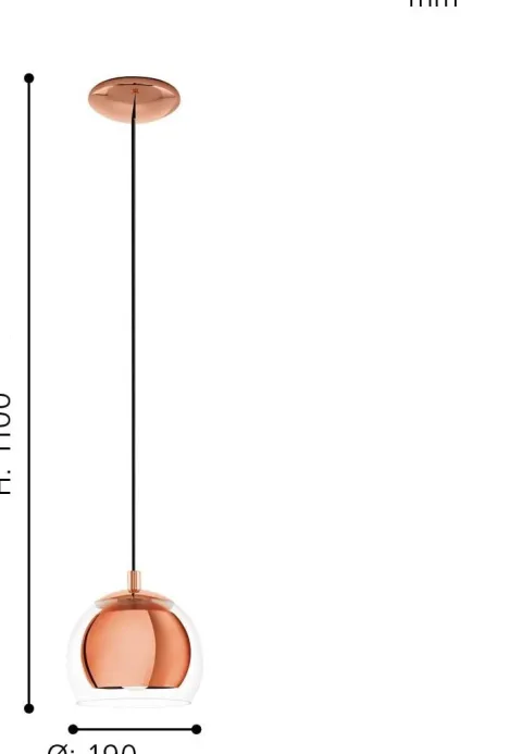 Candeeiro de Teto com Abajur em Vidro Transparente e Detalhes em Cobre ROCAMAR EGLO 94589