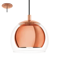 Candeeiro de Teto com Abajur em Vidro Transparente e Detalhes em Cobre ROCAMAR EGLO 94589
