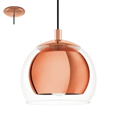 Candeeiro de Teto com Abajur em Vidro Transparente e Detalhes em Cobre ROCAMAR EGLO 94589