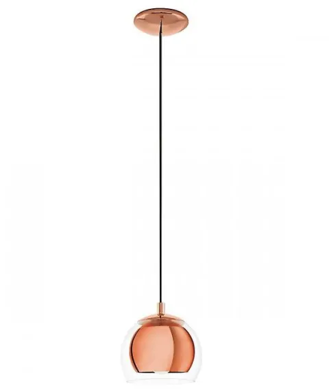 Candeeiro de Teto com Abajur em Vidro Transparente e Detalhes em Cobre ROCAMAR EGLO 94589