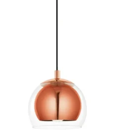 Candeeiro de Teto com Abajur em Vidro Transparente e Detalhes em Cobre ROCAMAR EGLO 94589