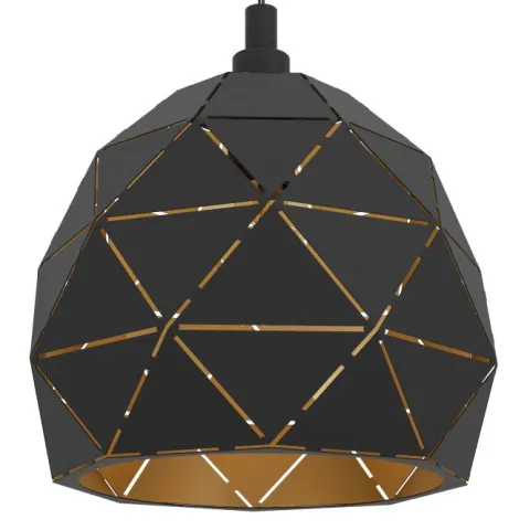 Candeeiro de teto com abajur geométrico preto e dourado ROCCAFORTE EGLO 97841